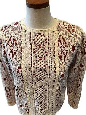 MOUSSY Vintage Lace Long Sleeve Top Ivory Rust S